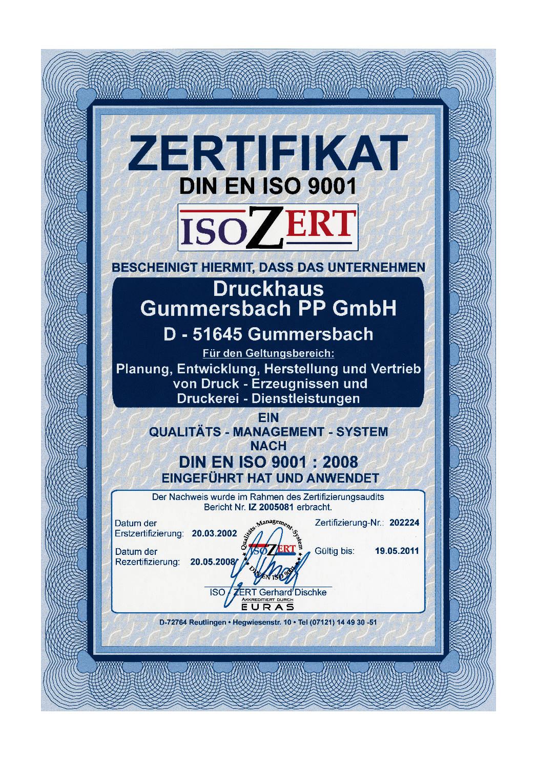 Zertifikat ISO 9001:2010