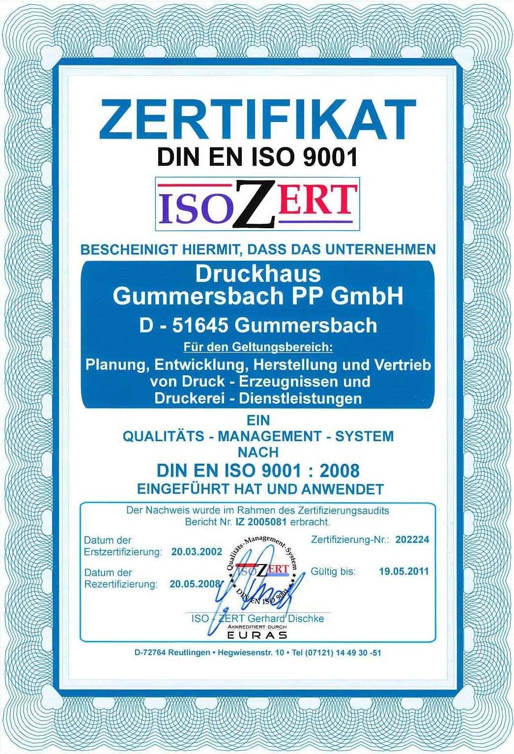 Zertifikat DIN EN ISO 9001:2008