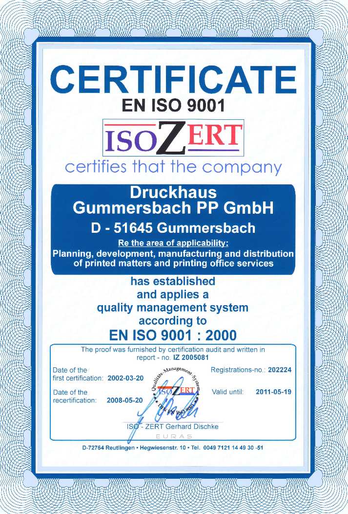 Zertifikat DIN EN ISO 9001:2000