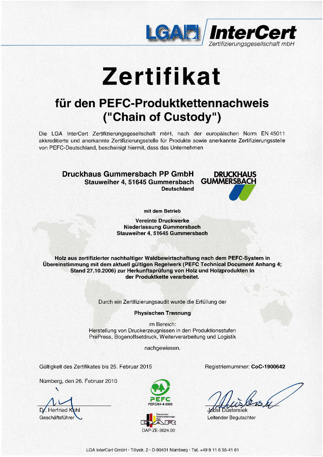 Zertifikat PEFC 9001:2010